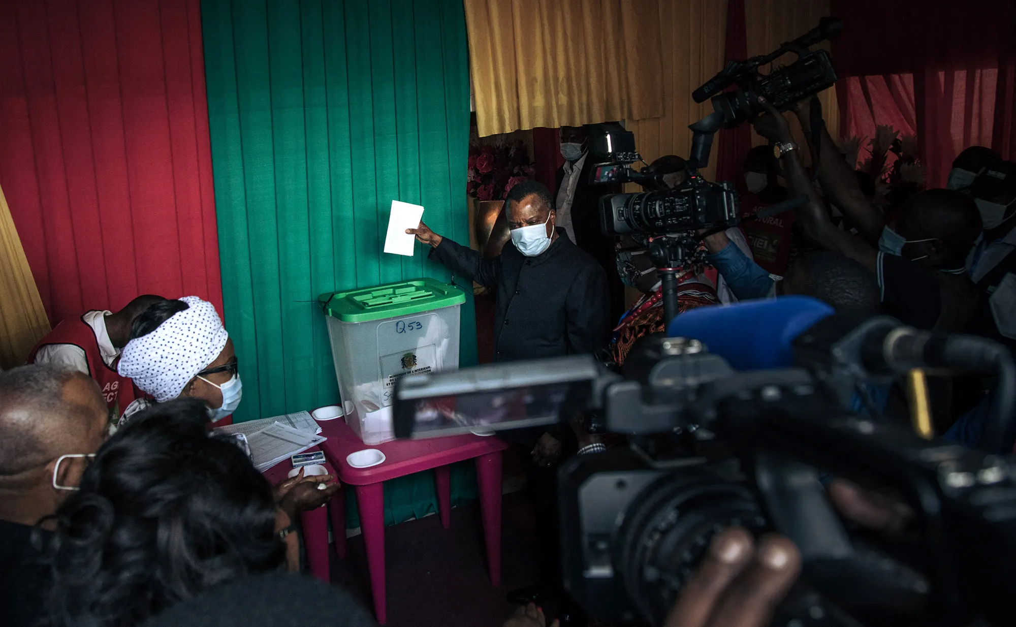 Denis Sassou Nguesso casts his ballot at a polling station in Brazzaville, on March 21.