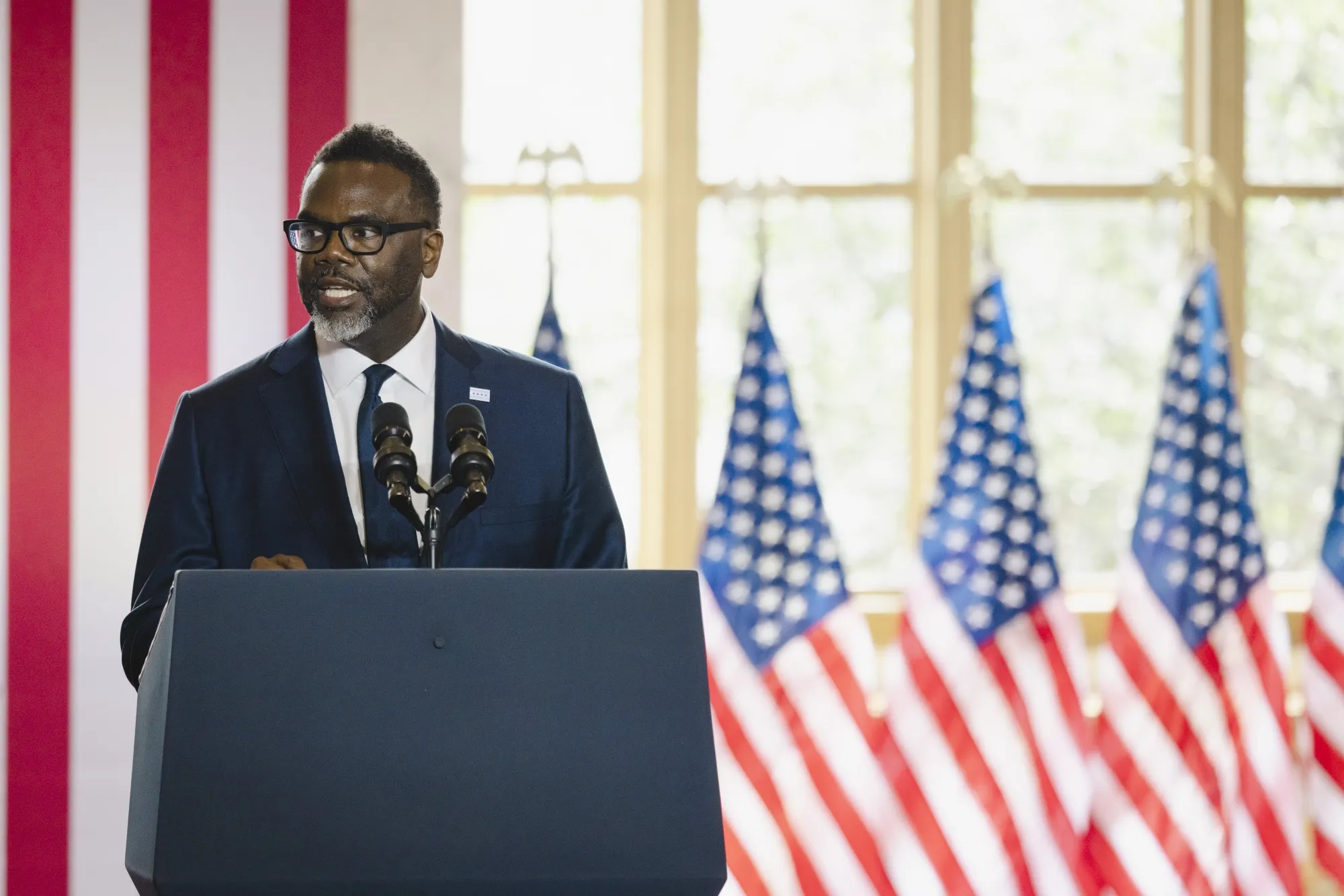 Brandon Johnson, mayor of Chicago, speaks during on June 28.&nbsp;
