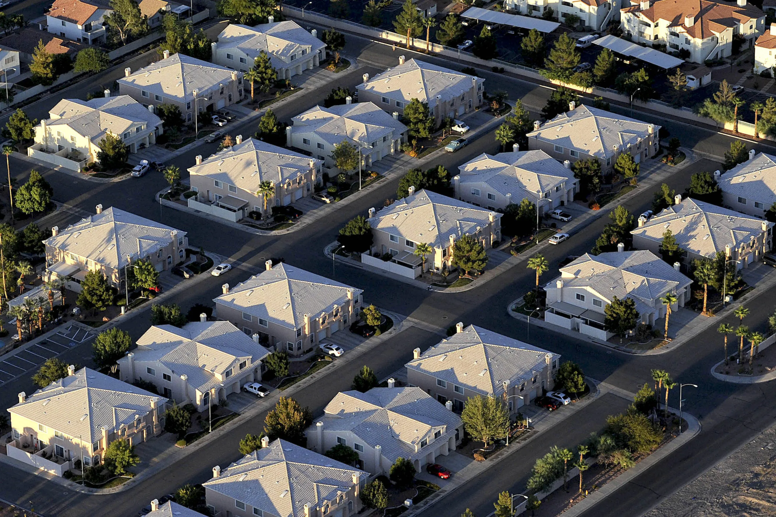 Rows of houses stand in Las Vegas, Nevada, U.S., as seen in this aerial photo taken on Tuesday, Sept. 22, 2009.