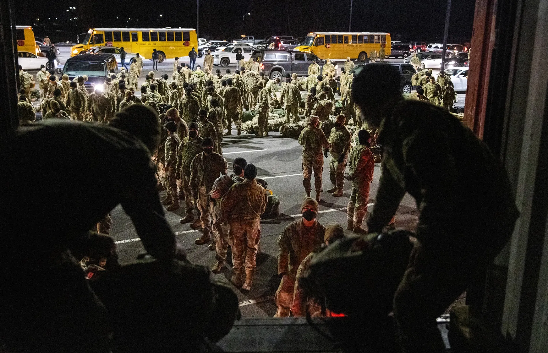 U.S. Army troops&nbsp;collect their duffels after returning from a 9-month deployment in Afghanistan, in Fort Drum, New York, on Dec.&nbsp;8, 2020.&nbsp;