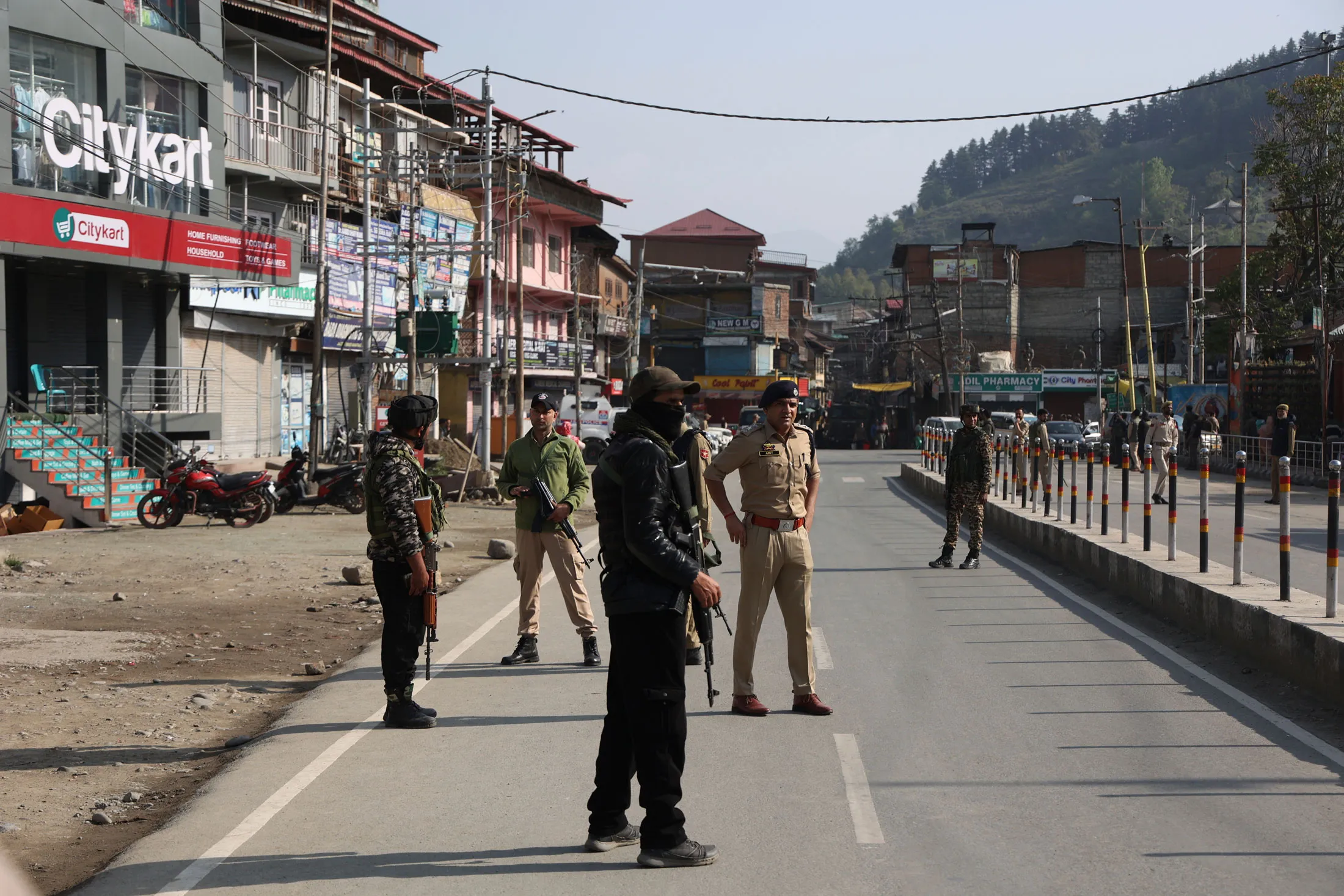 Indian security forces in Pahalgam, Jammu and Kashmir, on April 24.
