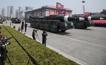 This picture taken on April 15, 2017 shows an unidentified rocket, reported to be a Hwasong-type missile.