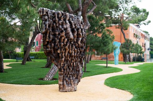 A view of the renovated Giardino della Marinaressa with Ursula von Rydingsvard's sculptures.