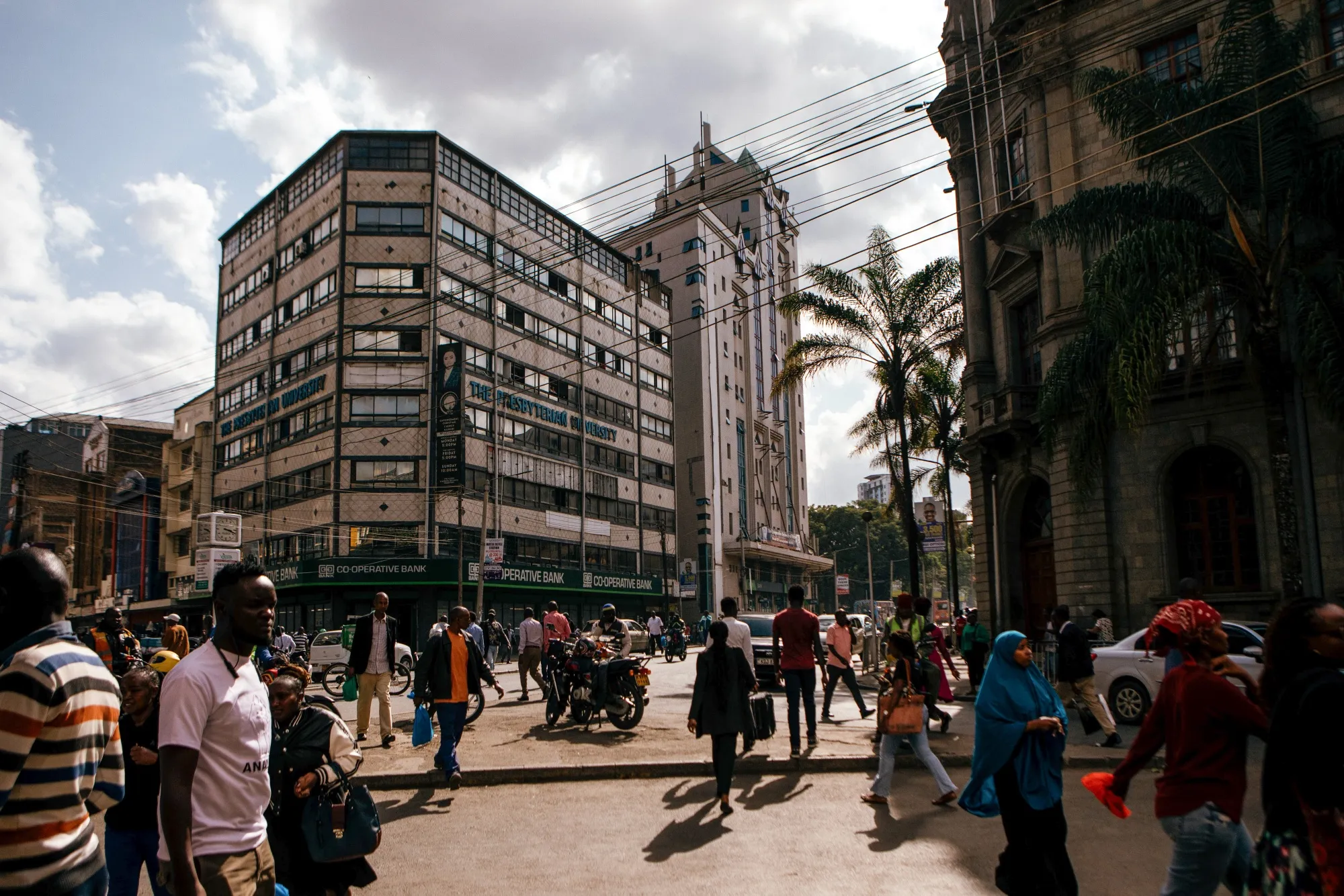 Pedestrians in the financial district in Nairobi, Kenya.