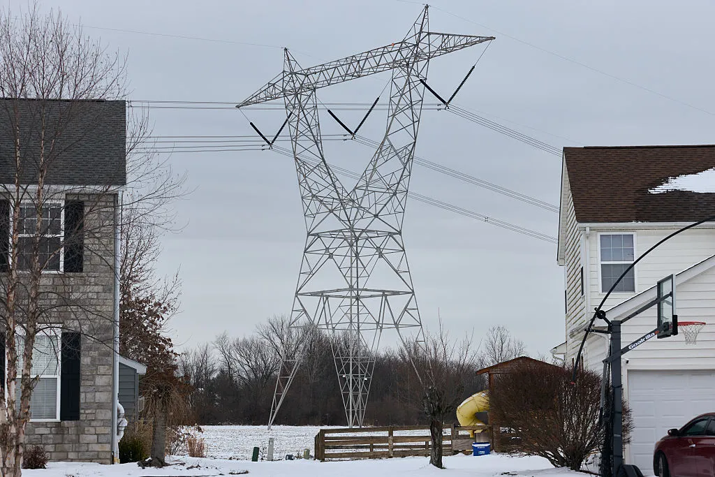 Power transmission in a residential neighborhood in Columbus, Ohio.