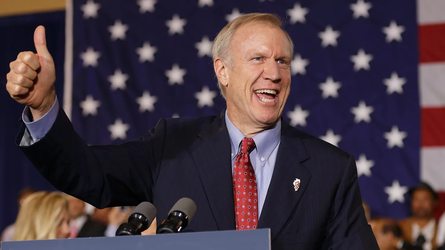 Republican gubernatorial candidate Bruce Rauner declares victory on Nov. 4, 2014, in Chicago, Illinois.
