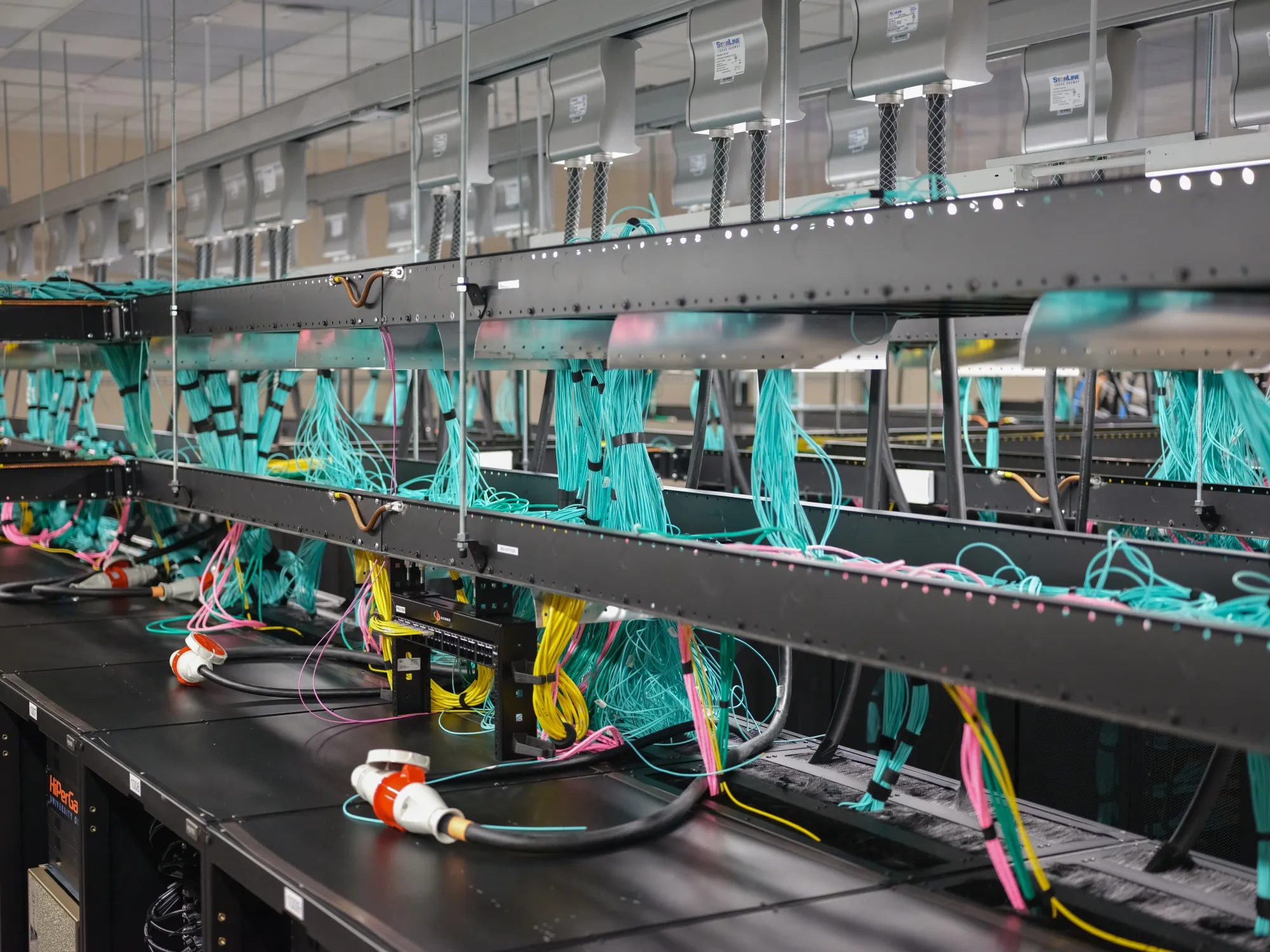 Wires connected to the HiPerGator AI, a supercomputer built with Nvidia Corp. AI processors.