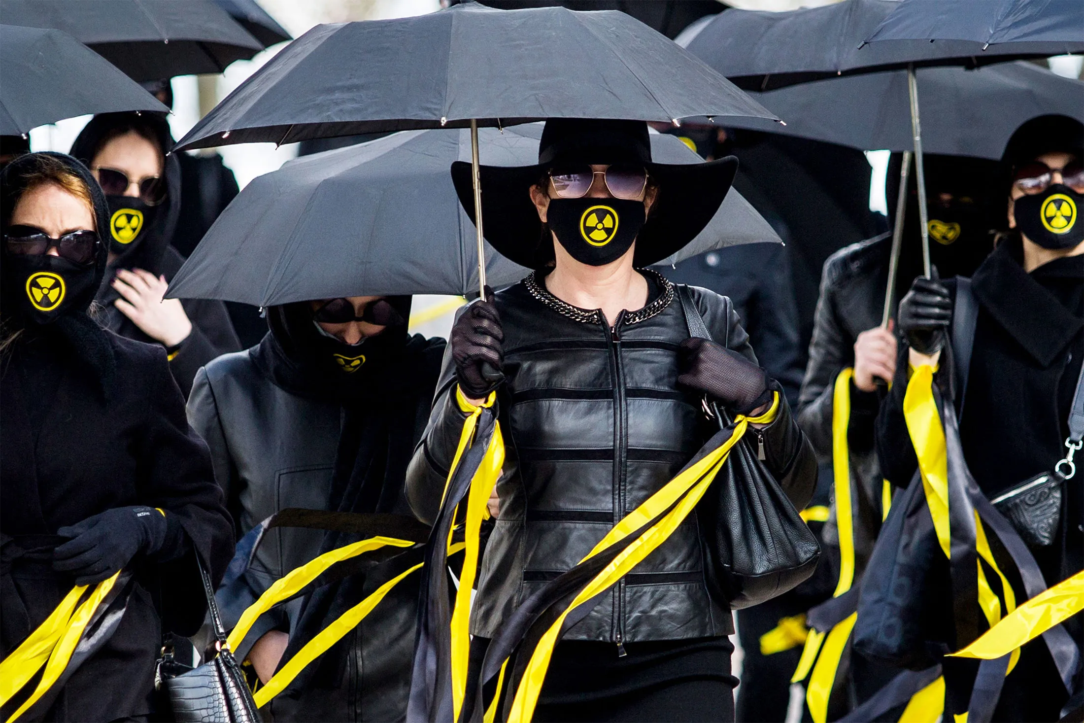 Women dressed in black and wearing black masks staged a demonstration&nbsp;in Minsk, on April 26, 2021.