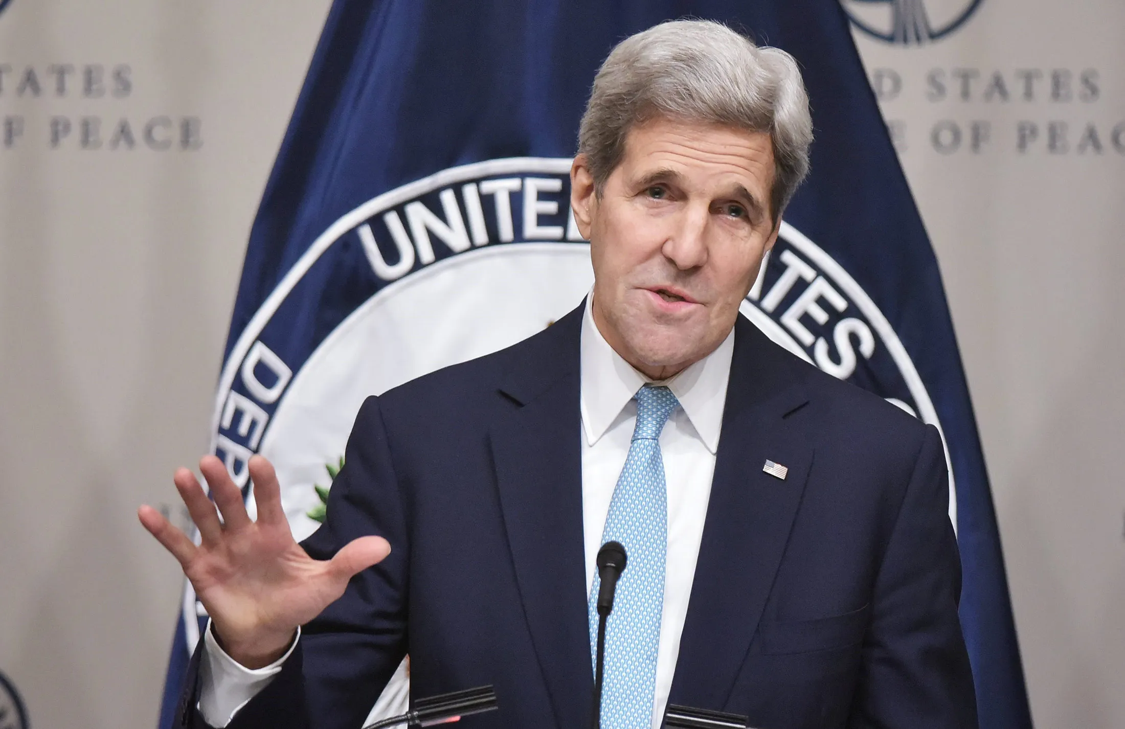 US Secretary of State John Kerry speaks on the US strategy in Syria during an address at the United States Institute of Peace on Nov. 12, in Washington, DC.
