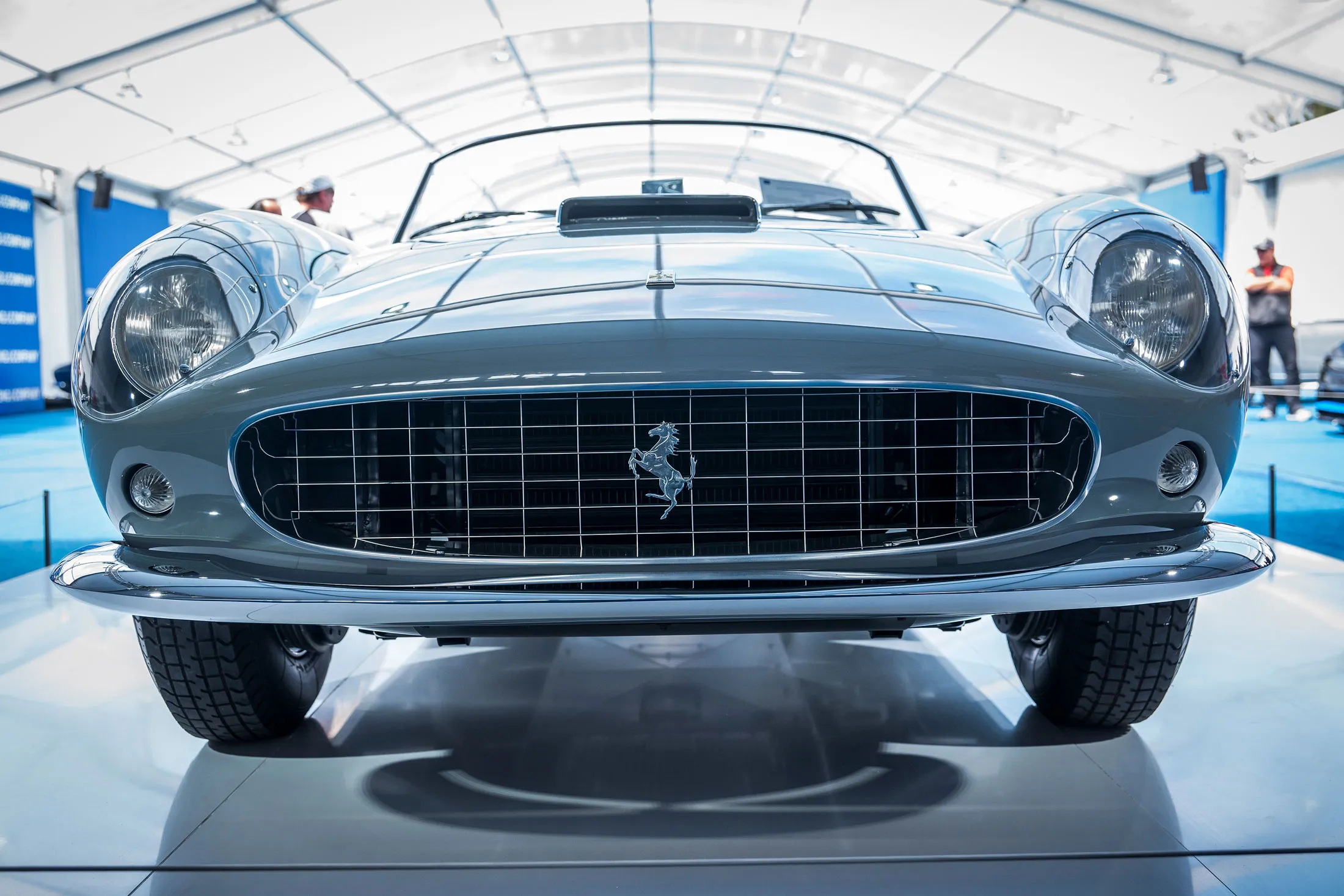 The 1958 Ferrari NV 250 GT LWB California Spider sits on display at the Gooding & Company auction, on Aug. 17.