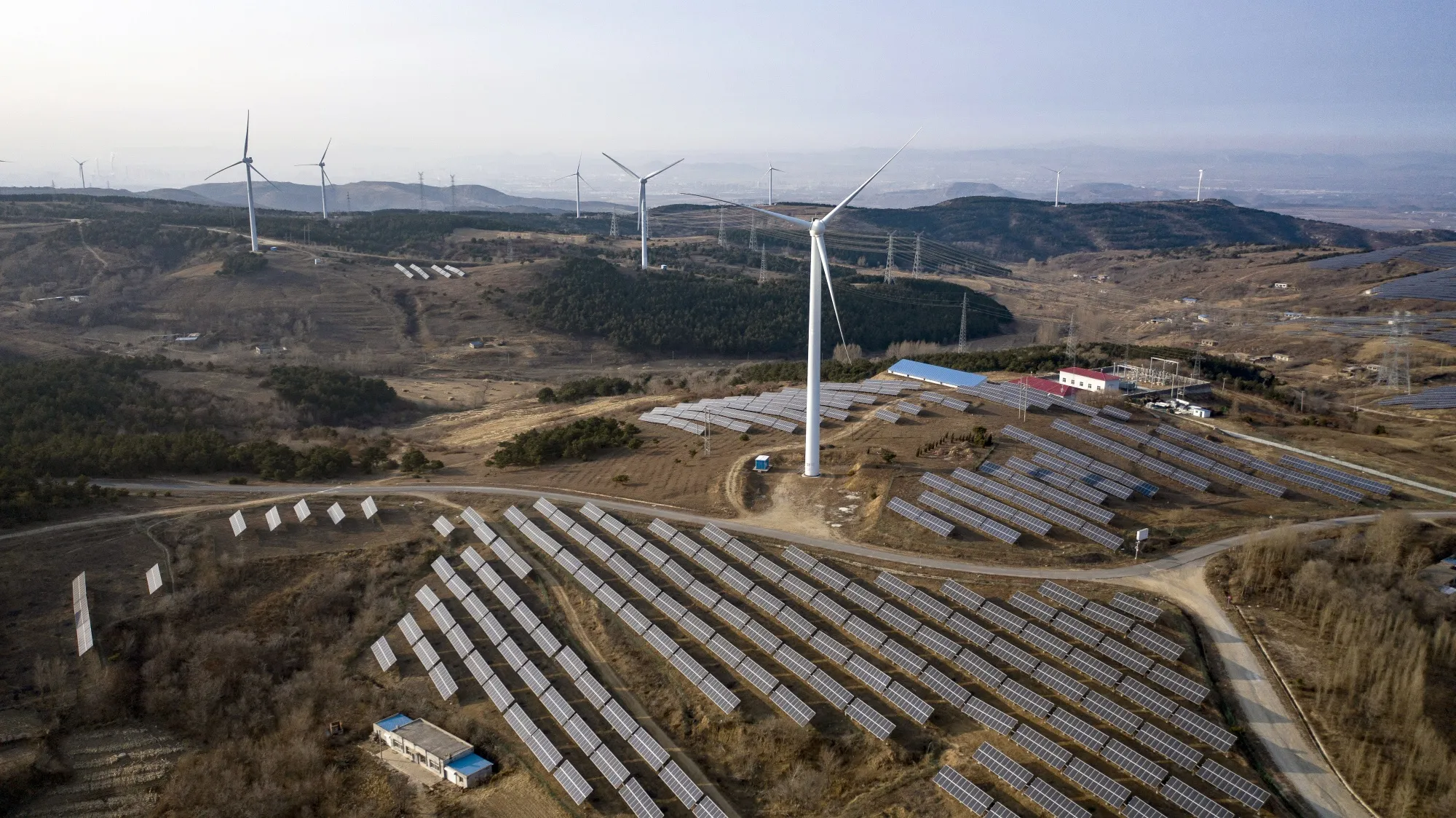 Wind turbines and solar panels in Liaoning Province.