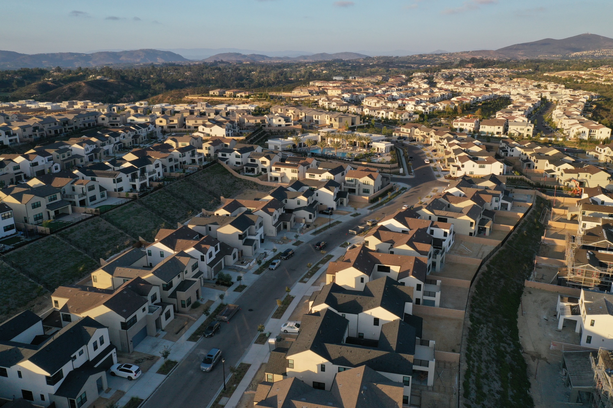 New homes built by Pardee Construction LLC are seen in this aerial photograph taken over the Pacific Highlands Ranch master planned community in San Diego, California.