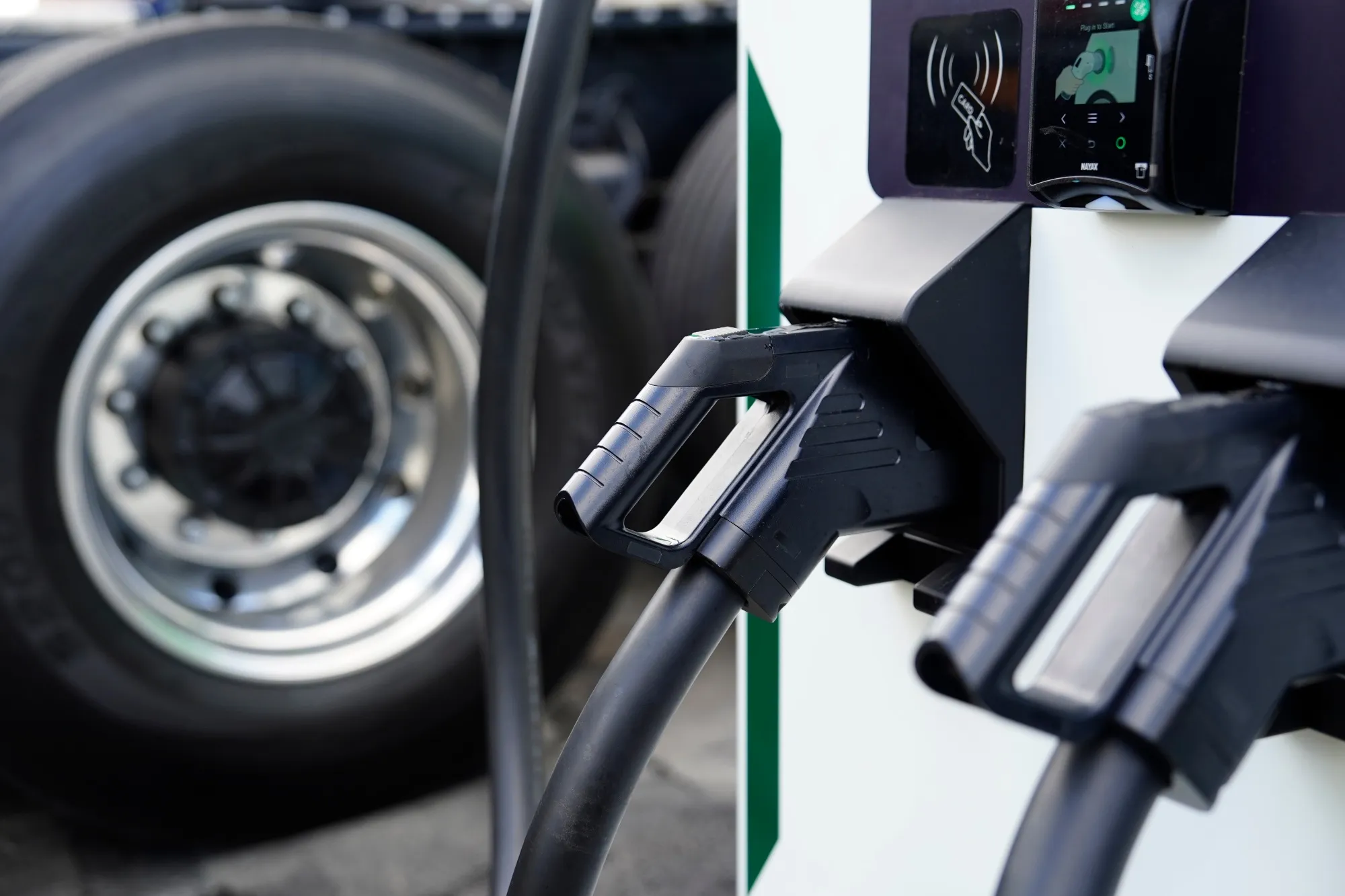 A truck charging station located in&nbsp;Long Beach, California. While still a tiny market, medium- and heavy-duty&nbsp;electric trucks&nbsp;have slowly started to get to work in the US, especially as a replacement for&nbsp;diesel drayage freight trucks operating at ports.