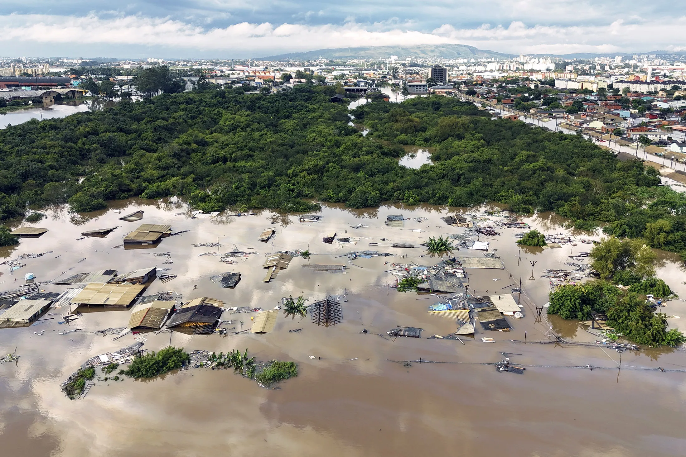 Flooded streets in the Sarandi neighborhood of Porto Alegre, Rio Grande do Sul state, Brazil on May 5, 2024.