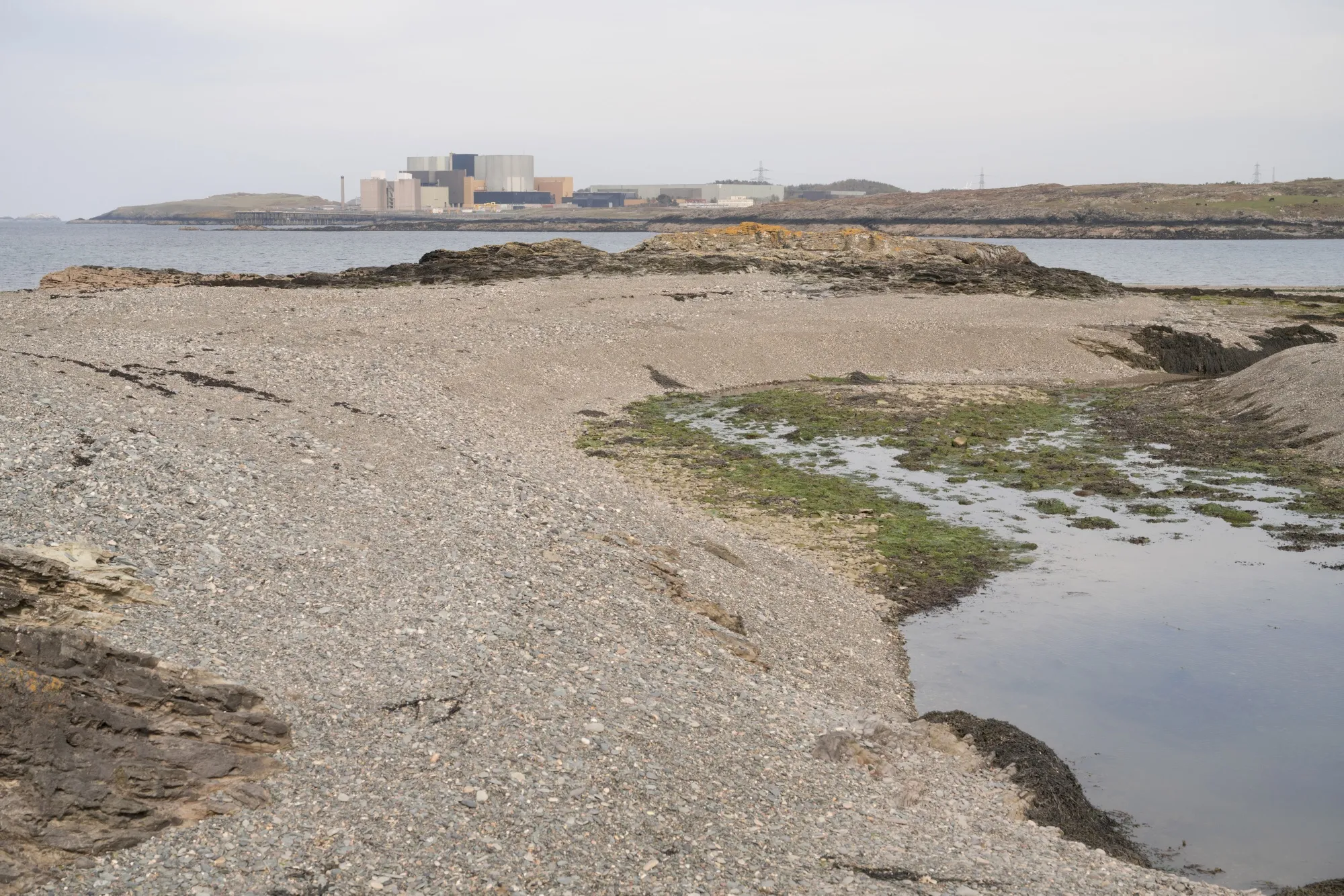The decommissioned&nbsp;Wylfa nuclear site beyond Cemlyn Bay.