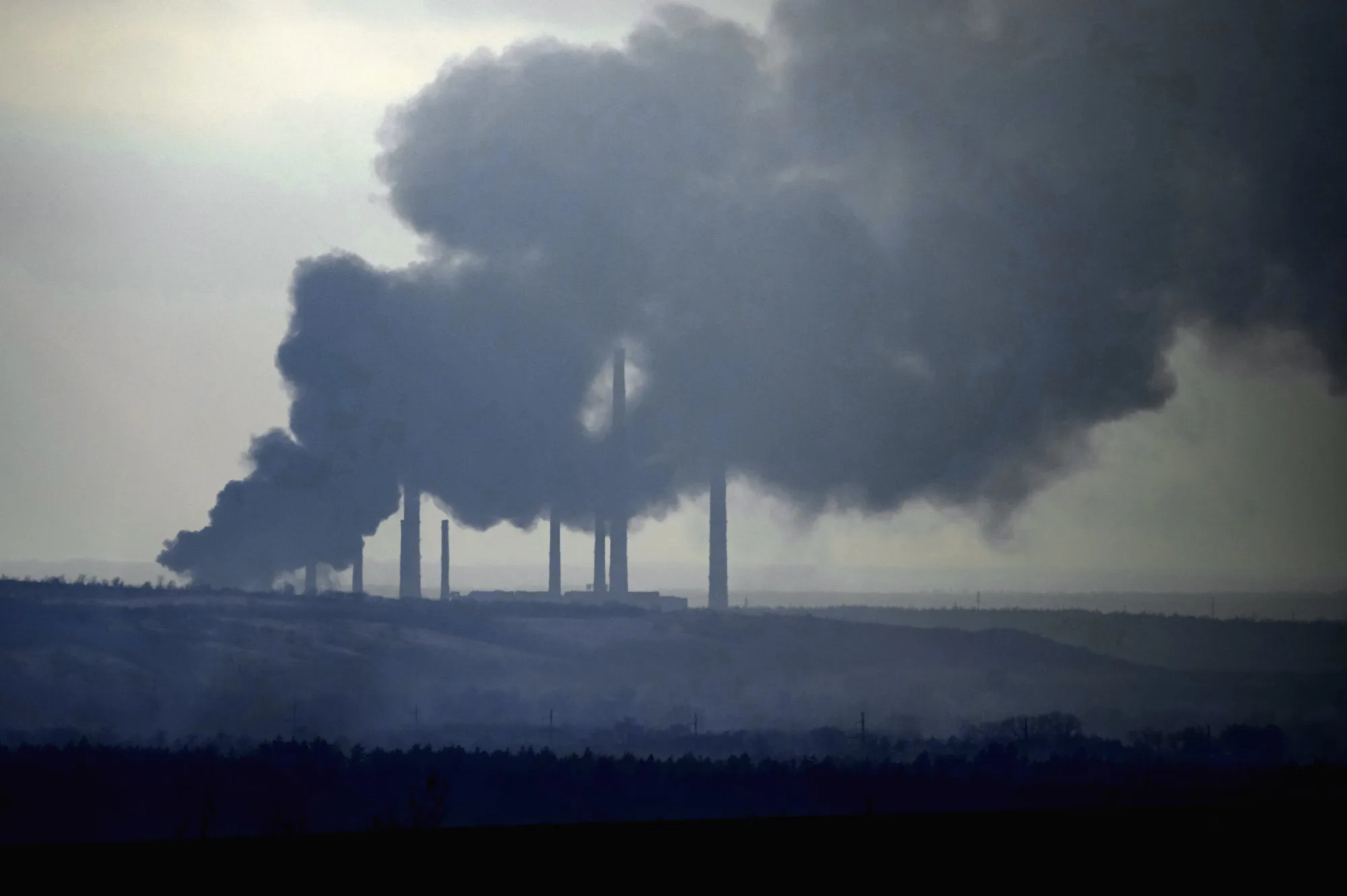 Smoke rises from a power&nbsp;plant&nbsp;in Shchastya, in the Luhansk region, eastern Ukraine on&nbsp;Feb. 22.&nbsp;