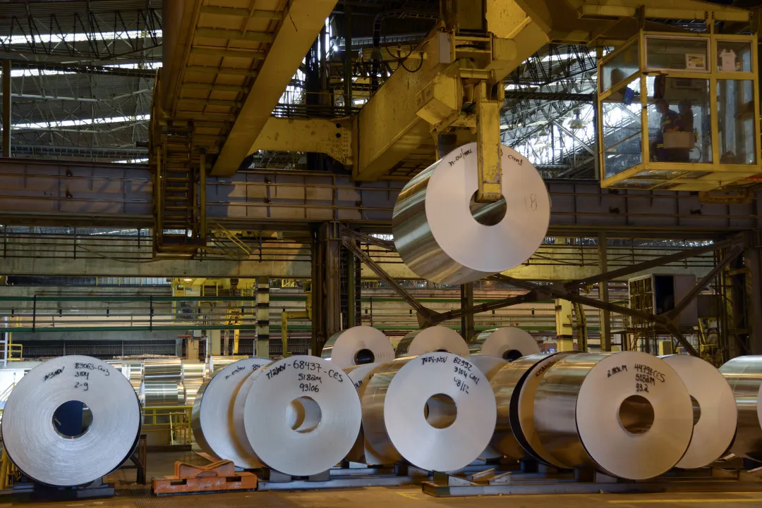 A worker&nbsp;uses a crane to move a roll of aluminium&nbsp;at the Novelis Inc. facility in Pindamonhangaba, Brazil, in 2015.&nbsp;