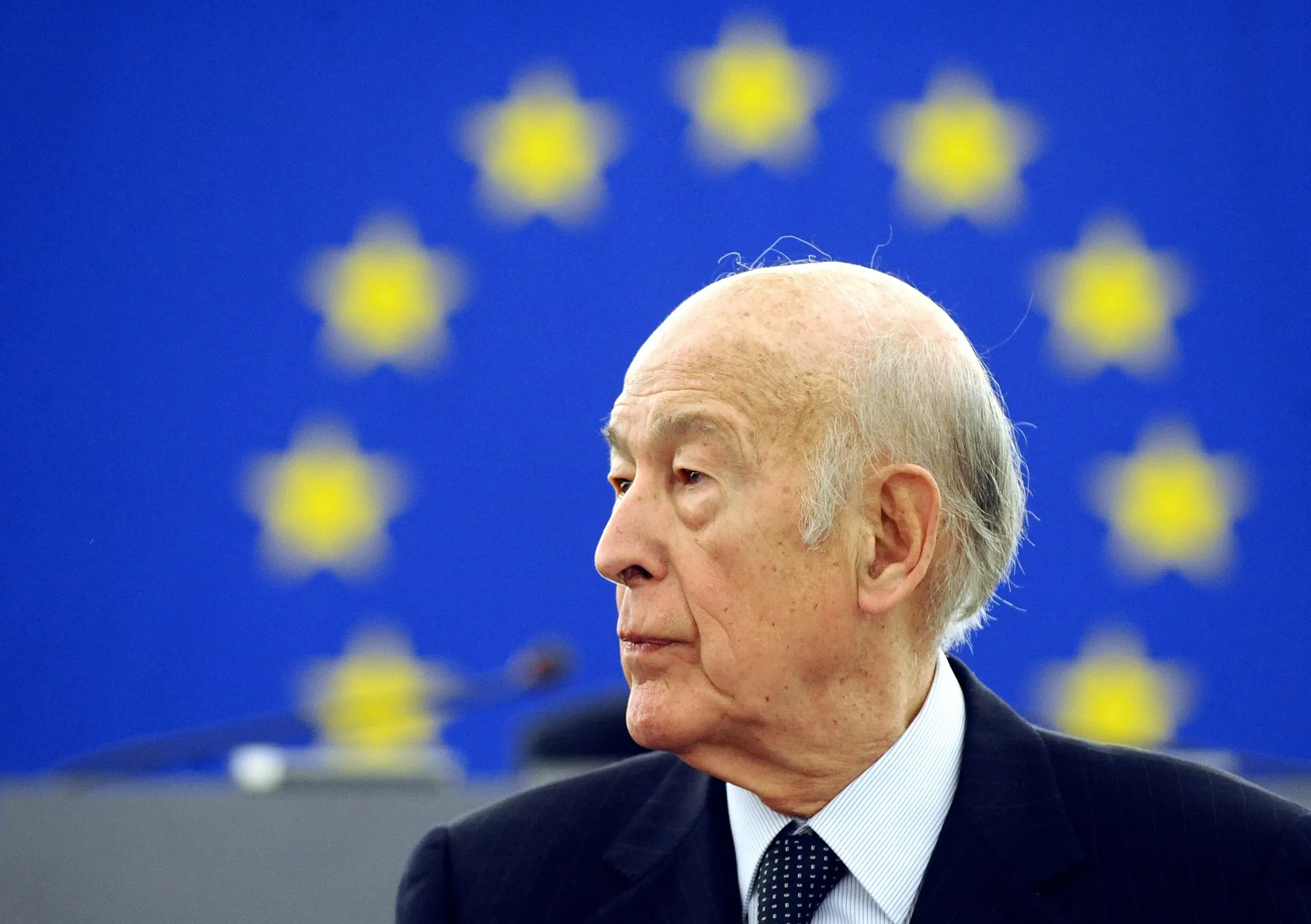 Giscard d’Estaing delivers a speech at the European Parliament in Strasbourg, France, in 2009.