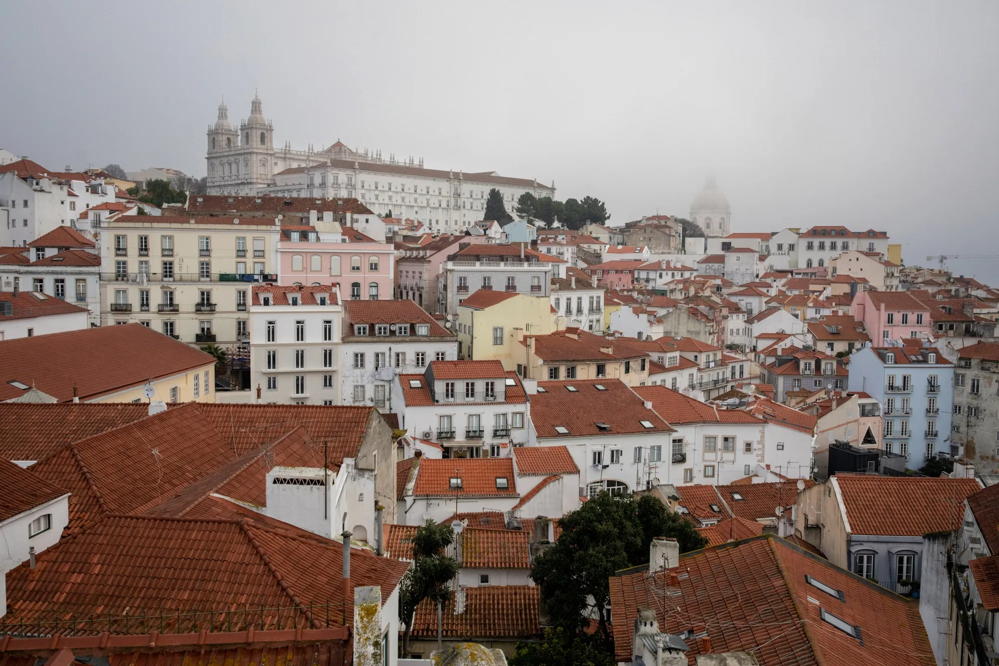 Residential buildings on the skyline in Lisbon, Portugal.