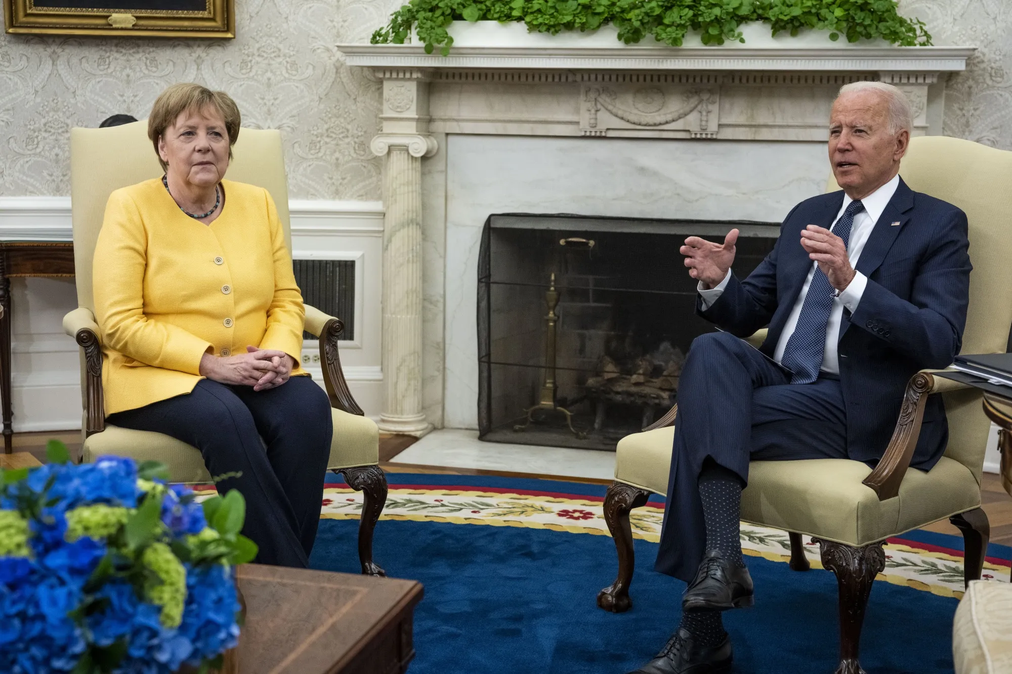 Joe Biden, right, and Angela Merkel during a meeting, on July 15.