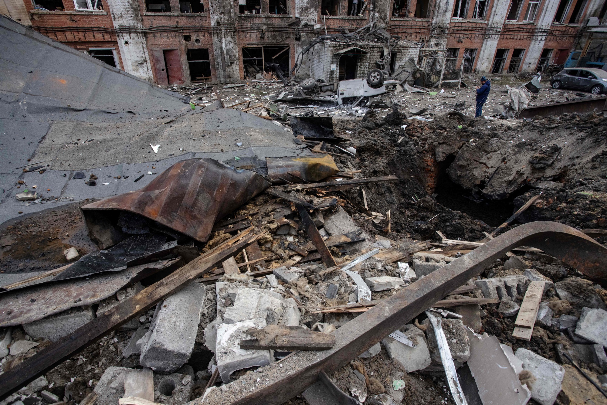 A crater caused by a Russian attack in Kharkiv, Ukraine, on Nov. 3.