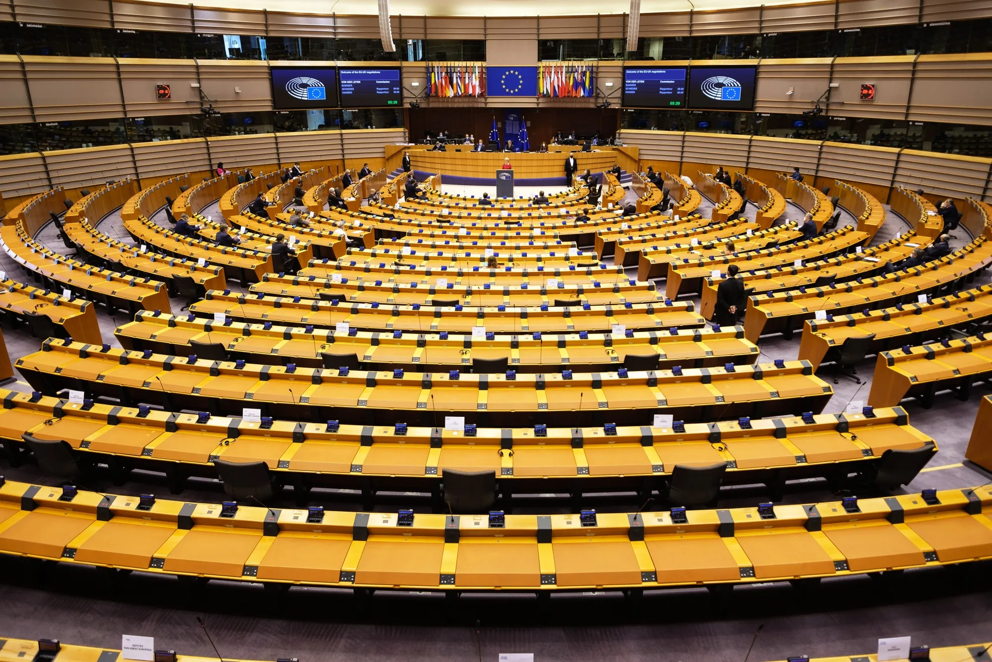 The hemicycle of the European Parliament in Brussels.