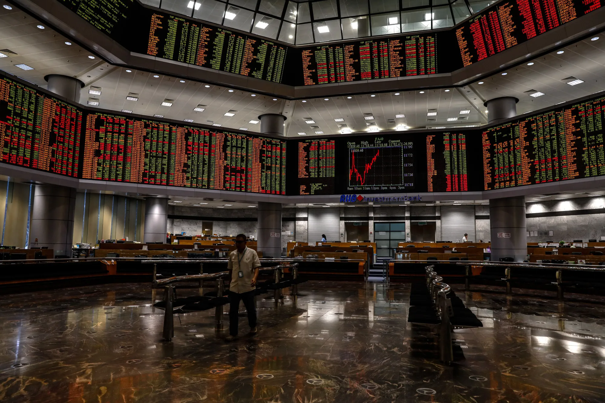 The trading gallery of the RHB Investment Bank Bhd. headquarters in Kuala Lumpur, Malaysia.