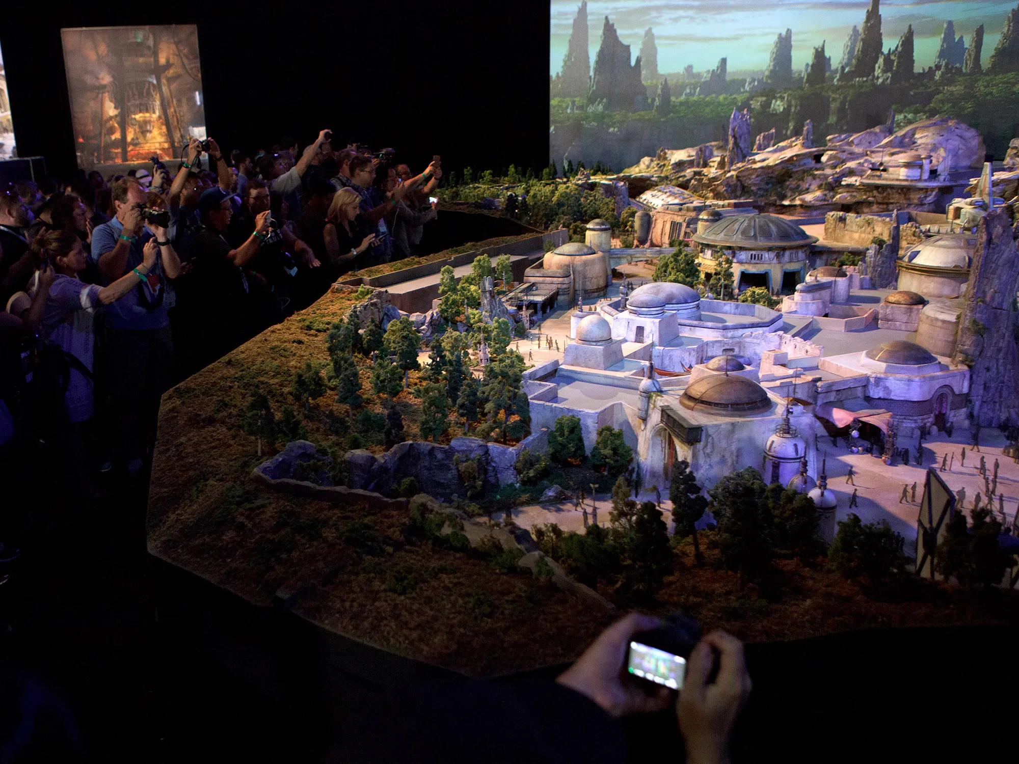 A model of Disney’s "Star Wars" land&nbsp;is unveiled on July 13, 2017.