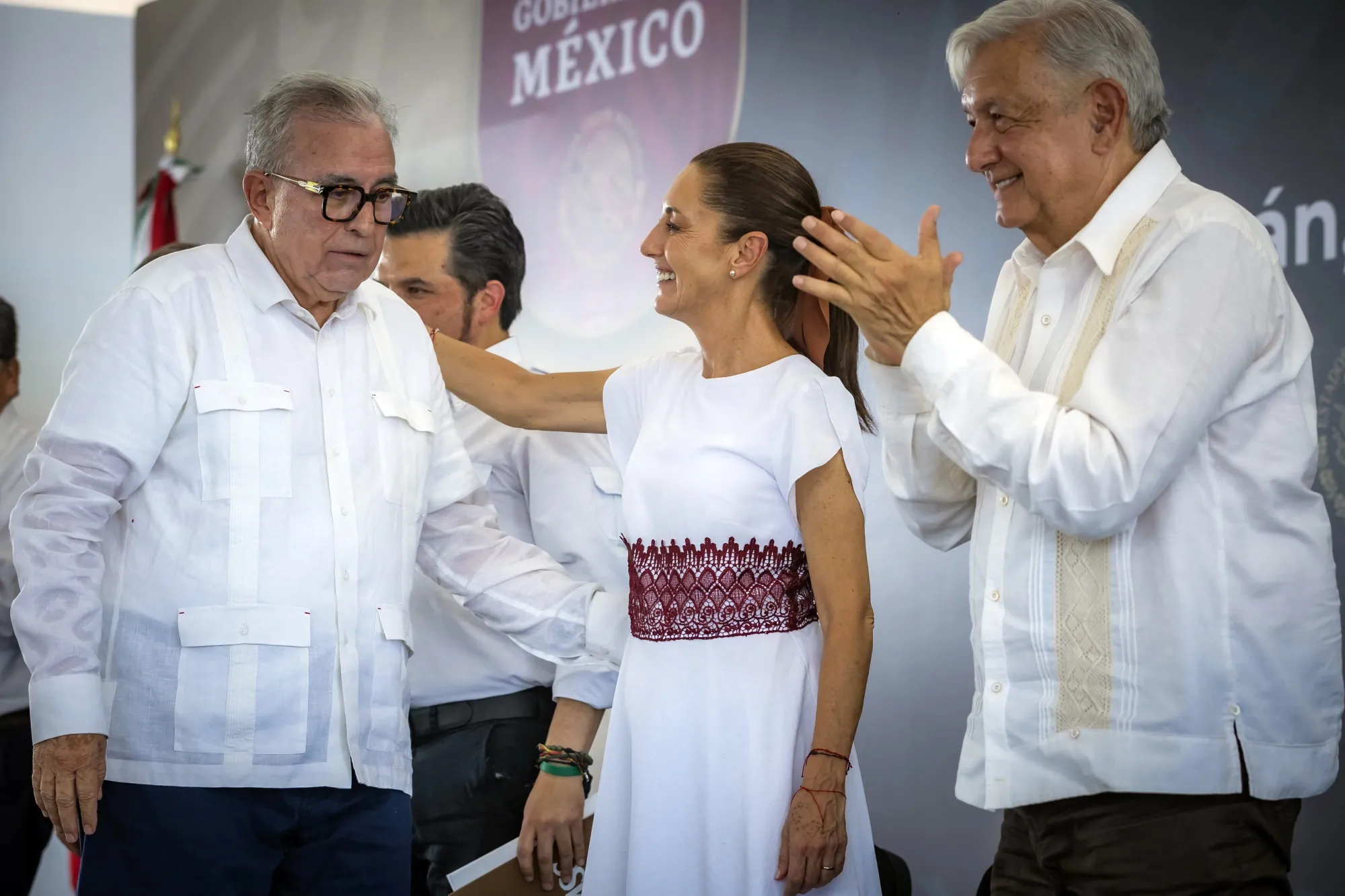 That was then: Sinaloa governor&nbsp;Ruben Rocha&nbsp;greets the newly&nbsp;elected&nbsp;Claudia Sheinbaum&nbsp;next to Mexican President Andres Manuel Lopez Obrador&nbsp;on August 10, 2024.&nbsp;