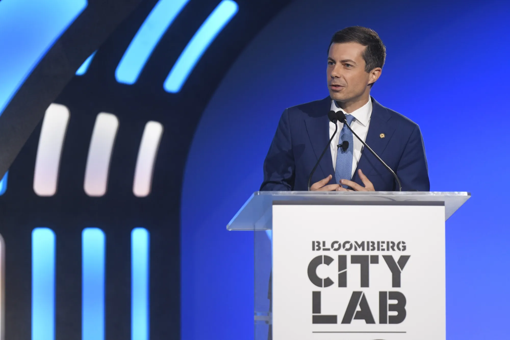 US Secretary of Transportation Pete Buttigieg at Bloomberg CityLab 2023 on Oct.&nbsp;20
