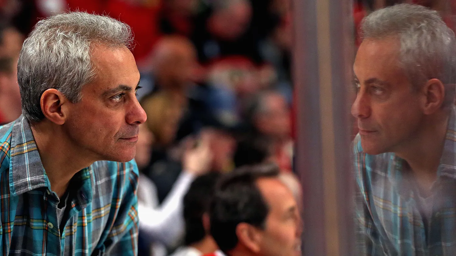 Mayor Rahm Emanuel of Chicago watches as the Chicago Blackhawks take on the St. Louis Blues in Game Six of the First Round of the 2014 NHL Stanley Cup Playoffs at the United Center on April 27, 2014 in Chicago, Illinois.
