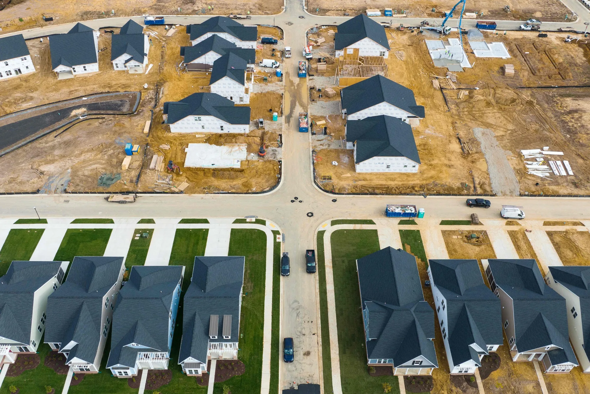 Completed and under construction homes at a site in Trappe, Maryland.