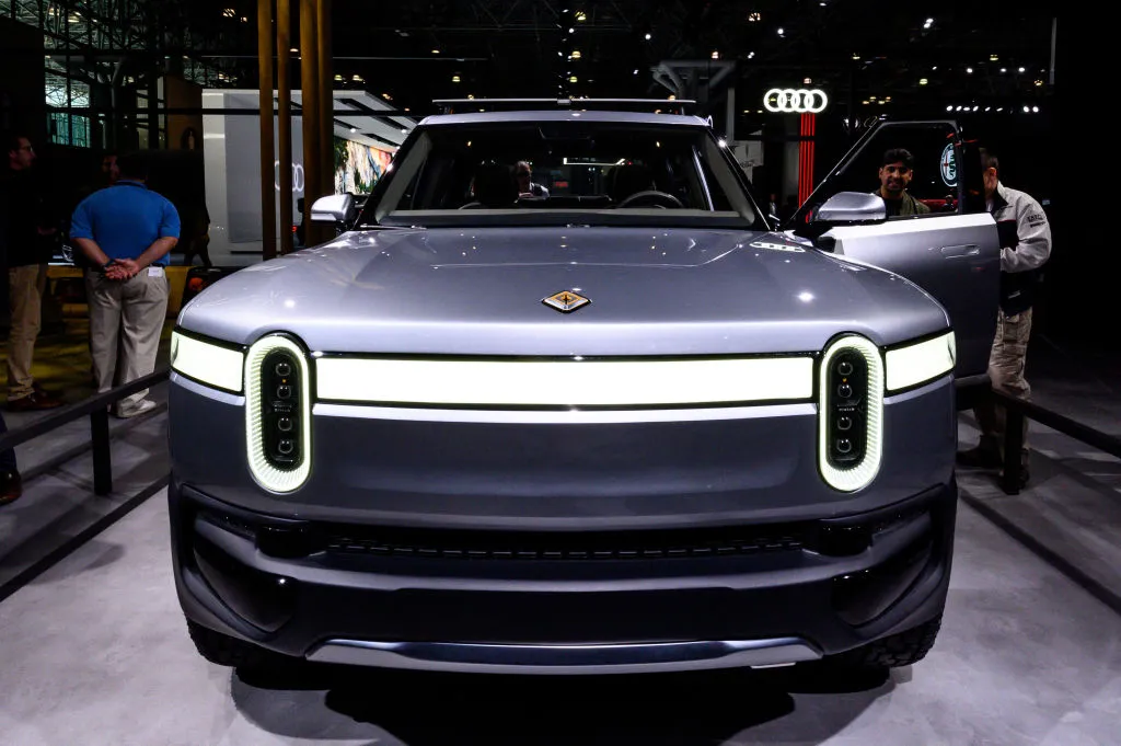 The Rivian R1T&nbsp;on display at the 2021 New York International Auto Show&nbsp;in New York.&nbsp;