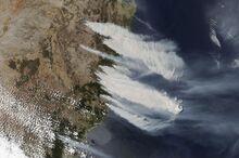 A Nov. 8, 2019 NASA satellite photo shows hot, dry and windy weather conditions as bushfires burn in the eastern part of News South Wales state.