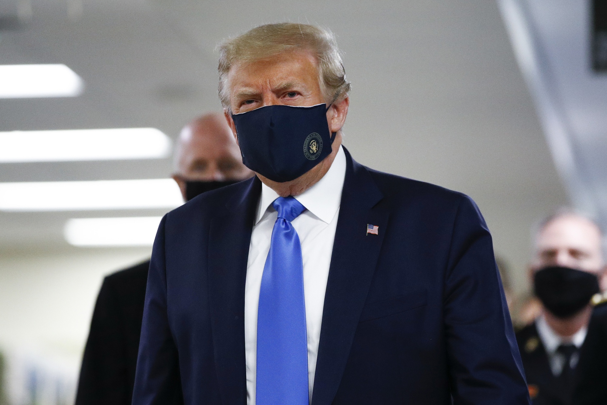 Donald Trump wears a mask at Walter Reed National Military Medical Center on July 11.