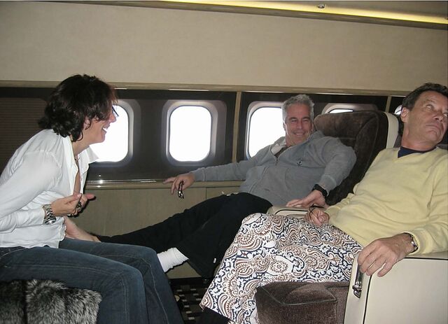 Jean-Luc Brunel, right, on a flight with Jeffrey Epstein and Ghislaine Maxwell.