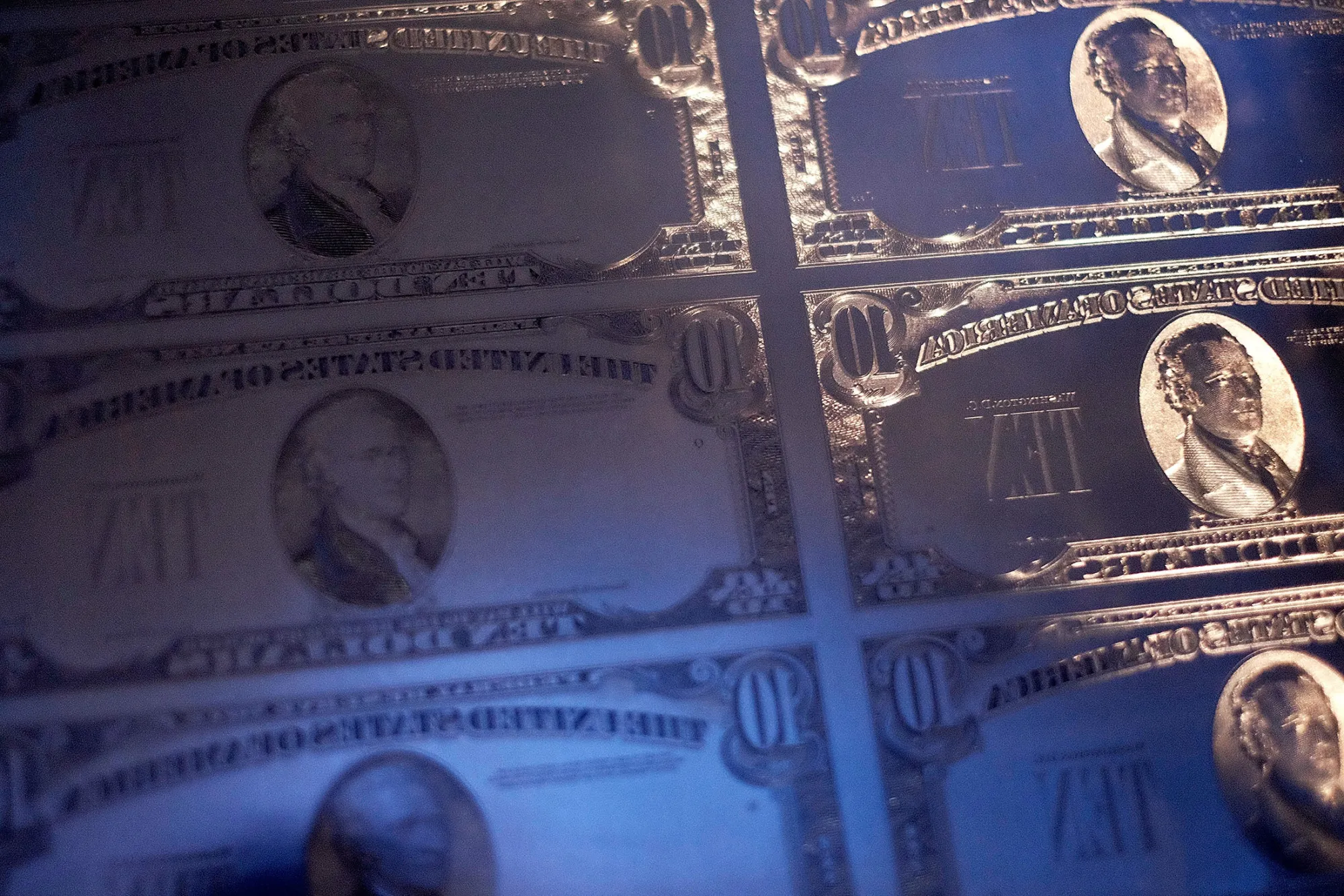 A display of $10 note currency plates from the past century are seen at a press conference at the National Archives on June 18, 2015 in Washington, DC. U.S.
