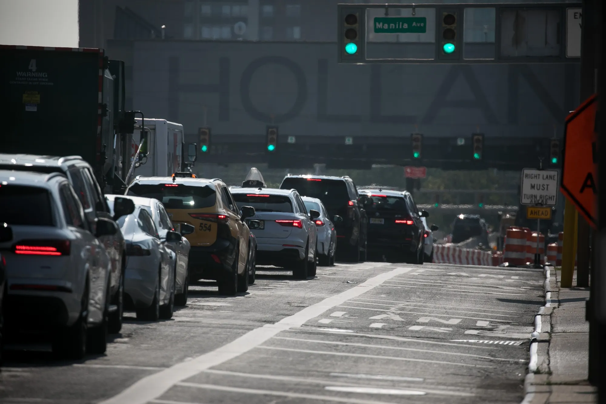 Vehicles approach the Holland Tunnel in Jersey City, New Jersey.