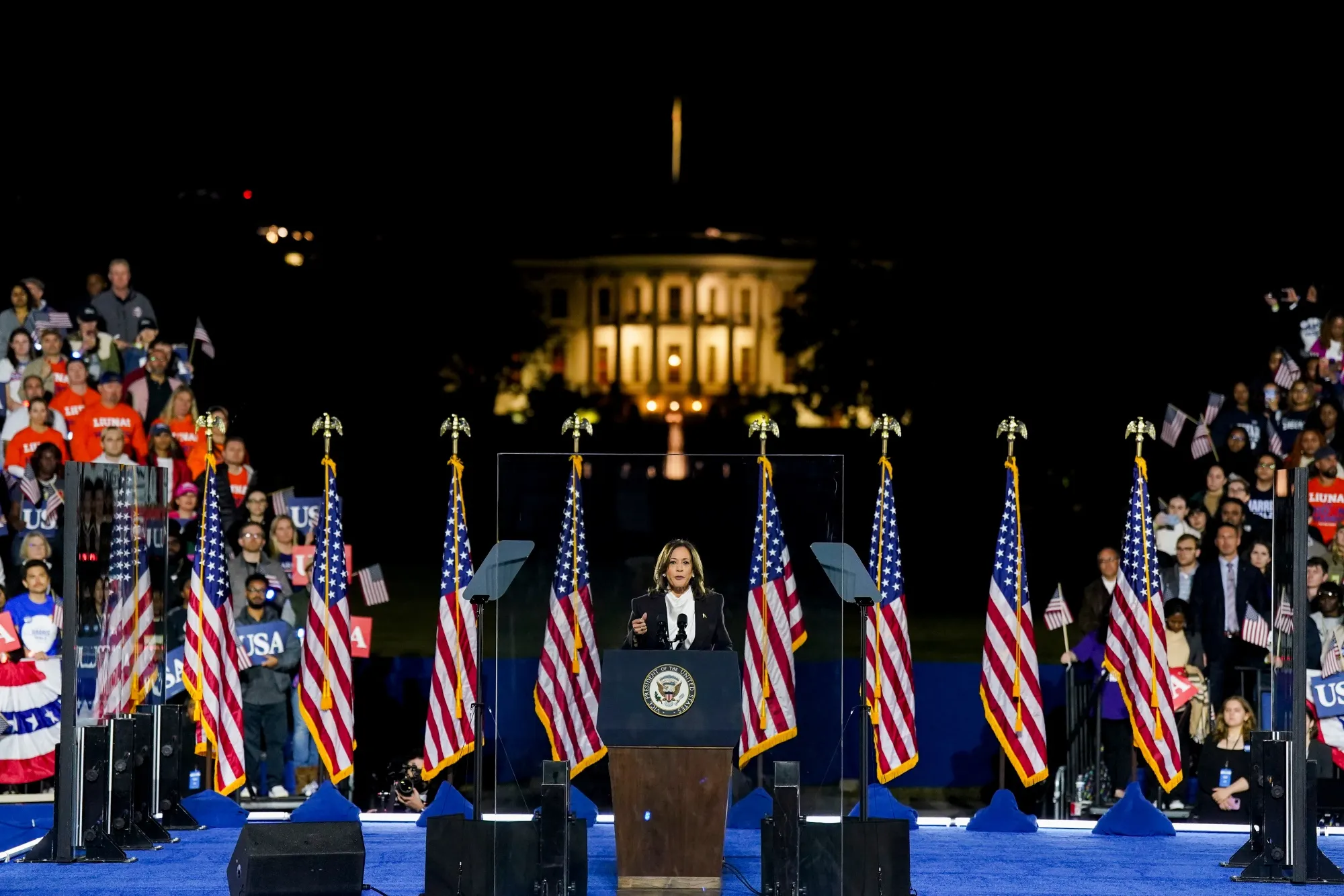 US&nbsp;Vice President Kamala Harris speaks on the Ellipse of the White House on Oct. 29.