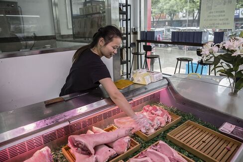 A retail store operated by Shen, selling antibiotic-free pork.