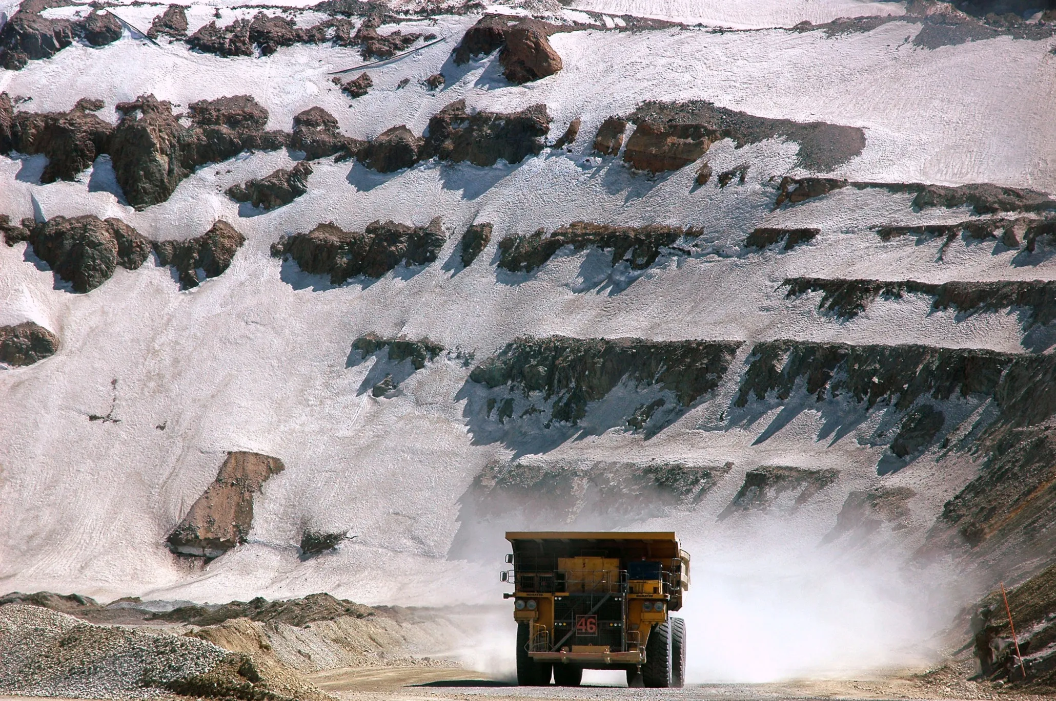 A truck transports copper at the Los Bronces copper mine.