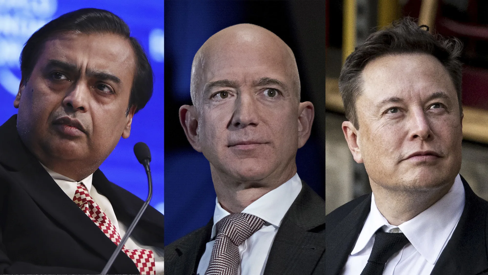 Mukesh Ambani, from left,&nbsp;Jeff Bezos and Elon Musk