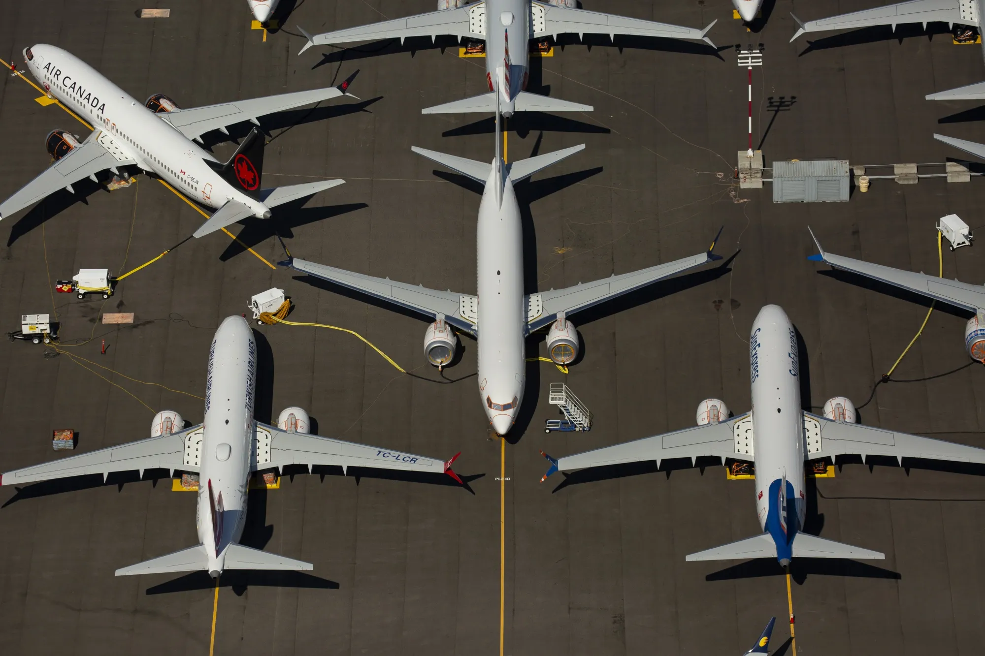 Boeing 737 MAX airplanes are seen parked at the company’s property in Seattle.
