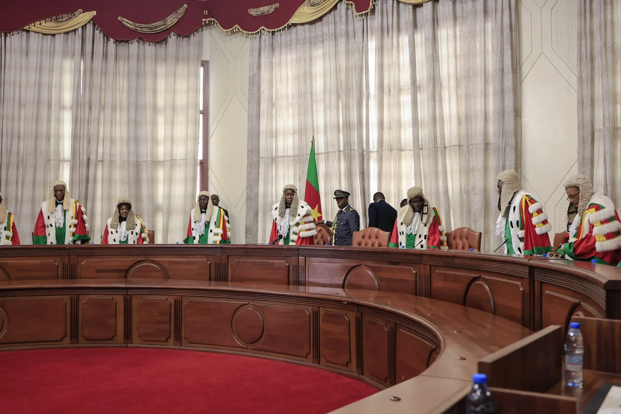 Members of the Constitutional Council enter the courtroom&nbsp;in Yaounde, Cameroon.