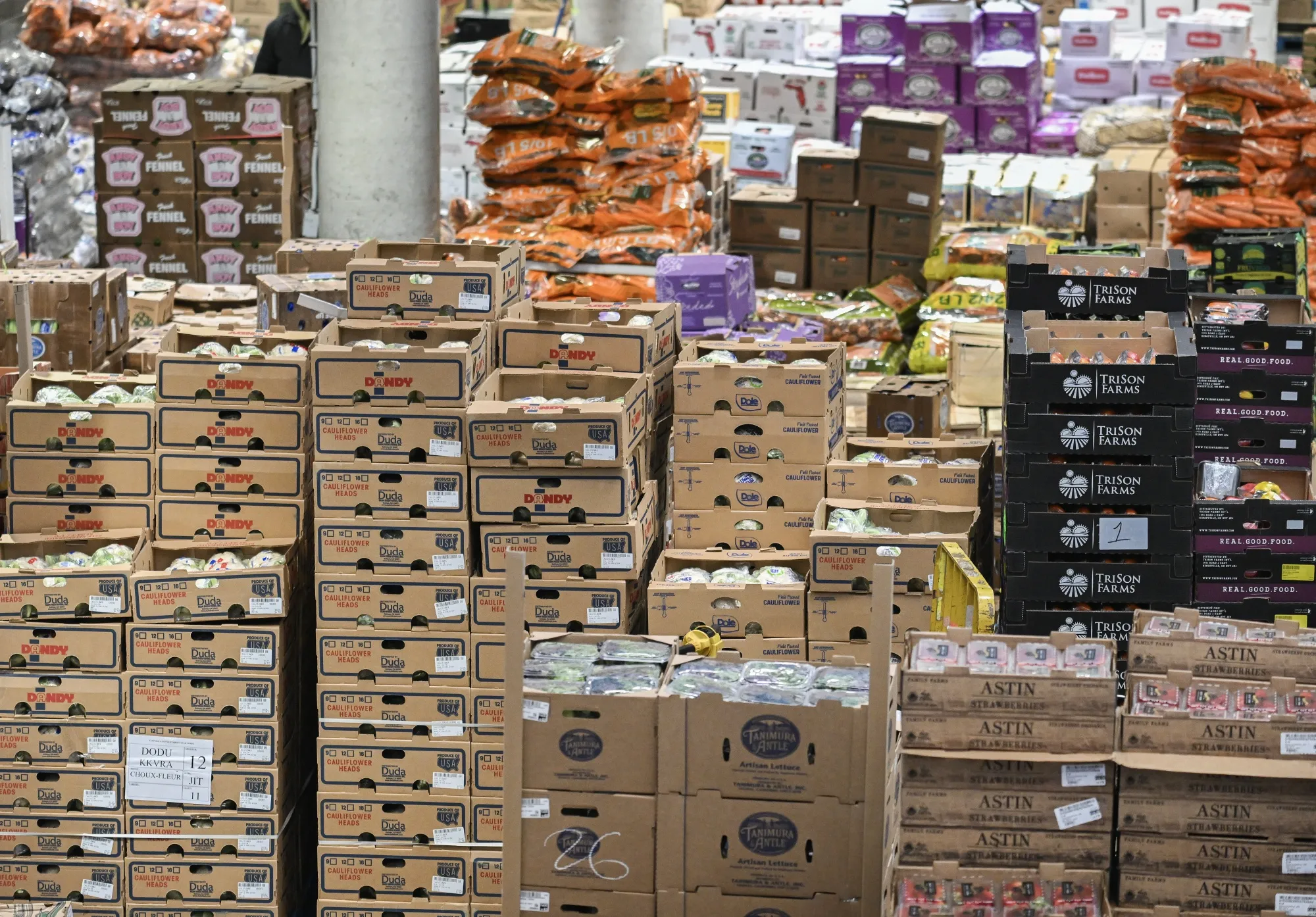 Fruits and vegetables, some imported from the US, at the Canadawide Fruit Wholesaler facility in Montreal.