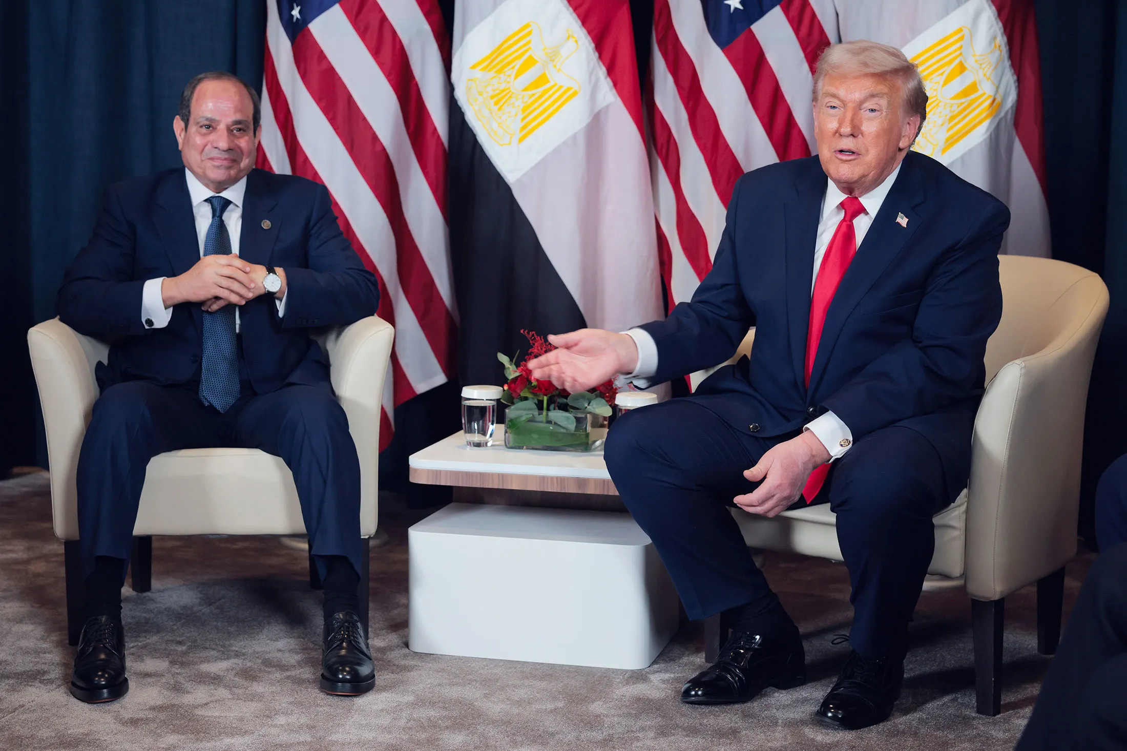 US President Donald Trump, right, and Abdel-Fattah El-Sisi in January.