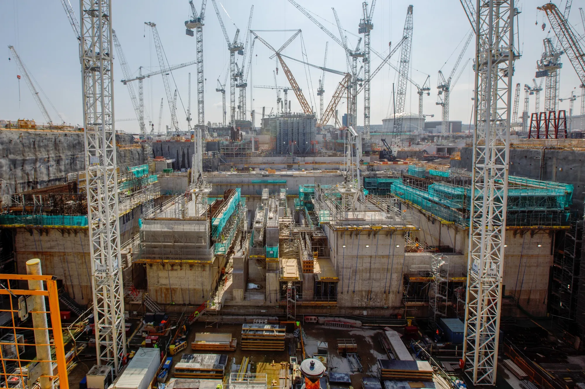 The basin for nuclear reactor Unit 1 on the construction site for the Hinkley Point C nuclear power station near Bridgwater, U.K.