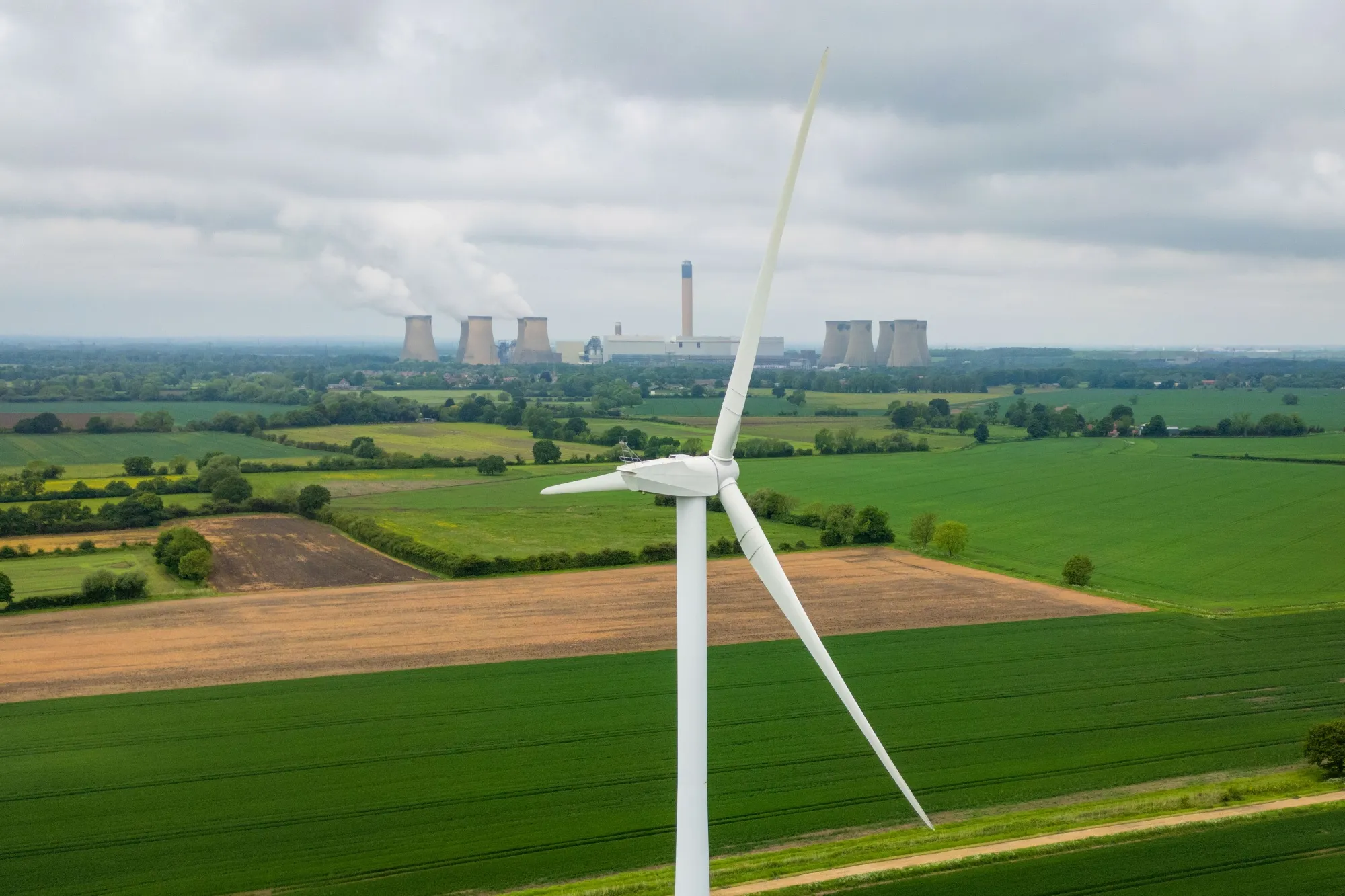 A wind turbine in a field near Selby, UK.