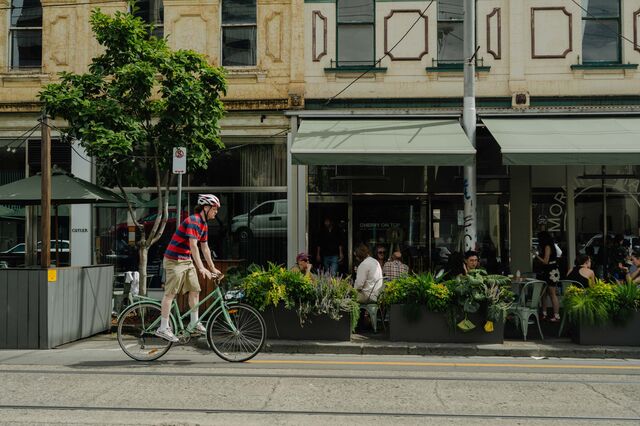 A cyclist on Gertrude Street, in Fitzroy.