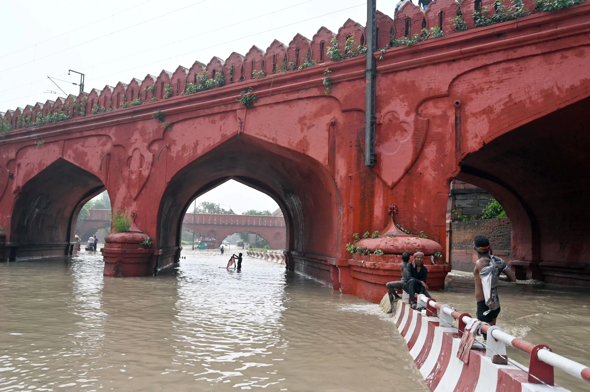 Flooded waters under a bridge behind Red Fort in Delhi on July 13.